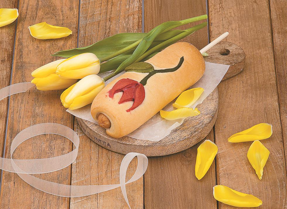 The tulip corn dog is made with natural colouring.